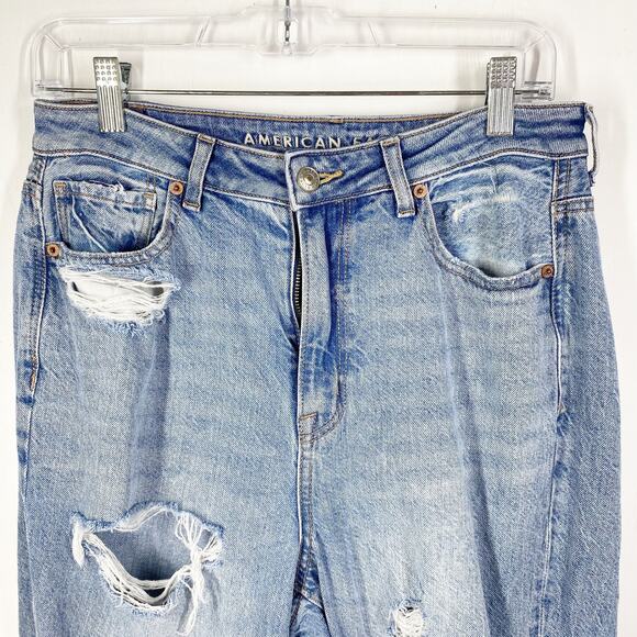American Eagle Outfitters Hi Rise Mom Jeans Distressed Destroyed Size 8 - Picture 3 of 11